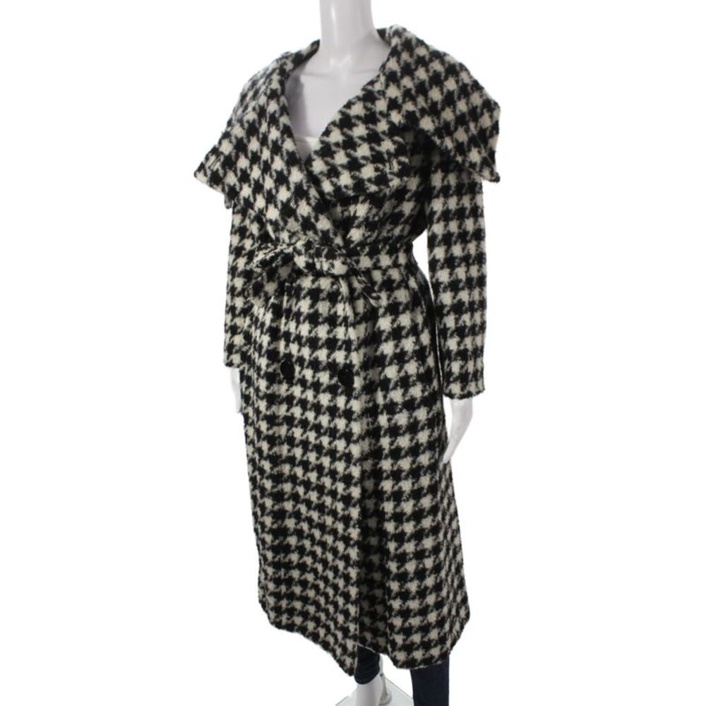 Max Mara Womens Black Check Virgin Wool Button Overcoat Size 12 - Picture 3 of 7